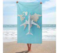 Serviette de plage en microfibre anti-sable en forme d'avion volant au-dessus d'une carte du monde - Grande serviette de douche multi-usages absorbante pour salle de bain et piscine - 130 x 80 cm