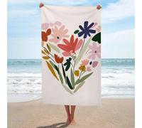 Serviette de plage en microfibre anti-sable en forme de cœur avec fleurs et plantes - Multi-usage - Absorbante pour salle de bain et piscine - 130 x 80 cm