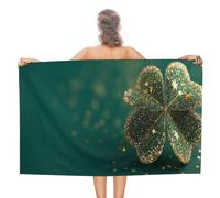 Serviette de plage en microfibre anti-sable en forme de trèfle à quatre feuilles avec étoiles scintillantes - Grande serviette de douche multi-usages absorbante pour salle de bain et piscine - 130 x