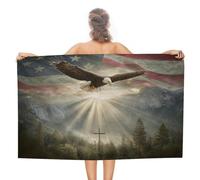 Serviette de plage en microfibre anti-sable, motif drapeau américain, aigle, montagnes volantes, arbre volant, grande serviette de douche, multi-usages, absorbantes, pour salle de bain, piscine, 130 x