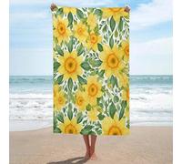 Serviette de plage en microfibre anti-sable motif jonquille mandala jaune grande serviette de douche multi-usages absorbante pour salle de bain piscine 130 x 80 cm