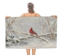 Serviette de plage en microfibre anti-sable motif oiseau rouge assis sur une branche pour l'hiver, la neige, la plage, la salle de bain, la piscine, 130 x 80 cm