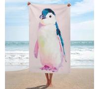 Serviette de plage en microfibre anti-sable motif pingouin impressionniste rose lavande 130 x 80 cm