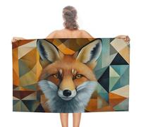 Serviette de plage en microfibre anti-sable motif portrait géométrique renard, grande serviette de douche multi-usages absorbante pour salle de bain piscine 130 x 80 cm