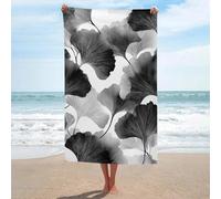Serviette de plage en microfibre anti-sable motif silhouettes de feuilles de ginkgo noir et blanc, grande serviette de douche multi-usages absorbante pour salle de bain et piscine, 130 x 80 cm