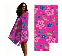 Serviette de plage en microfibre avec imprimé floral d'algues, anti-sable, séchage rapide, légère, compacte, 140 x 71 cm, rose bleu