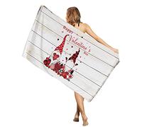Serviette De Plage en Microfibre Gnomes Et Cœurs De La Saint-Valentin sur Une Planche en Bois Drap De Plage Doux Homme Camping Serviettes, Für Sport, Surf, Les Voyages, 80x130cm