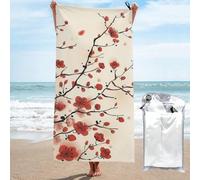 Serviette de plage en microfibre pour voyage, serviette de bain absorbante à séchage rapide, motif floral japonais prune printanier, serviette légère sans sable avec sac de rangement, serviette de