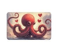 Serviette de plage en velours rouge en forme de pieuvre en forme de cœur avec impression noire - Séchage rapide - 140 x 70 cm - Pour adultes - Super absorbante