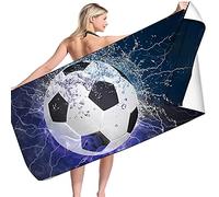 Serviette De Plage Enfant Ado Adulte,Microfibre Grande Serviette De Plage Homme Garcon XXL Football Bleu Noir Jaune, Serviette De Bain Surf Sports Spa Plage Couverture (100 x 180 cm,bleu blanc)