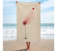 Serviette de plage fine en microfibre anti-sable - Graines de pissenlit - Cœurs miniatures rouges - Grande serviette de douche multifonction et absorbante pour salle de bain et piscine - 130 x 80 cm