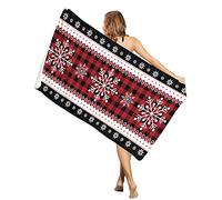 Serviette De Plage Flocon De Neige De Noël sur Treillis Buffalo Rouge Et Noir Serviette Piscine De Bain Adultes Légère Et Portable Camping Serviettes, Für Surf, Randonnée, Sport, 80x130cm