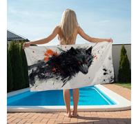 Serviette de Plage Grande XXL 90x200cm Microfibre Abstrait,Serviette Microfibre 2 Pièces Loup Séchage Ultra-Rapide et Anti-Sable Légère,Facile à Transporter Idéale pour Plage,Piscine,Voyages YJ-396