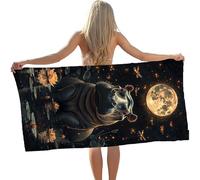 Serviette de Plage Hippopotame Drap de Plage xxl 220 x 100cm Extérieur Serviette Microfibre Lune Portable Séchage Rapide Anti Sable Drap de Bain pour Vacances d'été Voyages Natation Cadeau GYL5096