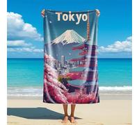 Serviette de plage imprimée Tokyo Fuji paysage de montagne - Souvenir de voyage japonais, serviette de plage légère en microfibre, serviette de voyage artistique Mt Fuji (style 5, 160 cm x 80 cm)