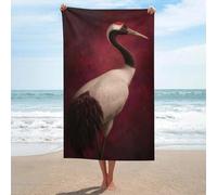 Serviette de plage japonaise en microfibre anti-sable en forme de grue à couronne rouge - Grande serviette de douche multi-usages absorbante pour salle de bain et piscine - 130 x 80 cm