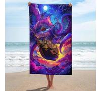 Serviette de plage lavable GSM douce et ultra-absorbante, motif pieuvre attaquant un navire dans un ciel nocturne fantastique. Idéale pour la piscine, le camping et la plage. Taille unique.
