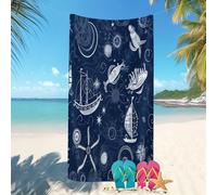 Serviette de Plage légère 80 x 160 cm ThèMe OcéAn RéTro Grande,Couverture de Plage en Microfibre à SéChage Rapide Bleu Foncé Drap de Plage Anti-Sable,Piscine Serviette Ultra-absorbante