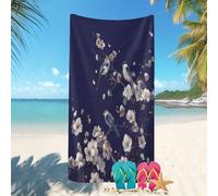 Serviette de Plage légère 90 x 180 cm Floraux Et d'oiseaux Chinois Grande,Couverture de Plage en Microfibre à SéChage Rapide Bleu Foncé Drap de Plage Anti-Sable,Piscine Serviette Ultra-absorbante