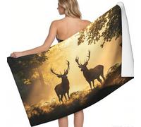 Serviette de Plage Légère Brume des Cerfs de la forêt en Microfibre 140 x 70 cm Brun Anti-Sable Séchage Rapide Accessoire Essentiel Vacances