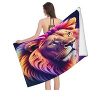 Serviette de Plage Lion, 3D Multicolore Grande Serviette de Bain Microfibre, Drap de Plage Séchage Rapide e Anti Sable pour Piscine Voyage Couverture, 90x180 cm