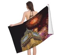 Serviette de Plage Londres Big Ben, 3D Feu D'Artifice Couleur Impression Grande Serviette de Bain Microfibre, Drap de Plage Séchage Rapide e Anti Sable pour Piscine Voyage Couverture, 90x180 cm