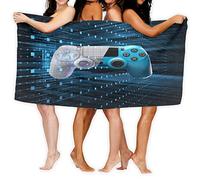 Serviette de Plage Manette de Jeu Ados Garçons Filles Modern 3D Game Controller Pattern Microfibre Poncho Serviette de Bain de Natation Adulte Enfants Salle de Bain Serviette (Bleu,150x180 cm)