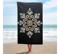 Serviette de plage métallique en microfibre anti-sable avec flocons de neige dorés et argentés - Grande serviette de douche multi-usages absorbante pour salle de bain et piscine - 130 x 80 cm