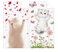 Serviette de Plage Microfibre 100x200cm Grande Serviette de Plage Papillon Beach Towel Chat Anti Sable Compacte, Rapide Doux Ultraabsorbant, Serviettes Sport pour Plages Voyages Sauna Piscine VQ-823