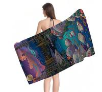 Serviette de Plage Microfibre 220x100 cm Grande Serviette de Bain Ciel étoilé et lune Tapis de Plage Anti Sable,Serviettes Sport Séchage Rapide,Compacte & Légère,pour Sport Voyages Piscine Y1-951