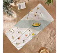 Serviette de Plage Microfibre 80x160, Anti-Sable Séchage Rapide Grande Serviettes de Plage, Super Absorbante Serviette de Bain Portable pour Le Fitness, Voyages, Natation, (Beige Bord de la mer) d-174