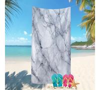 Serviette de Plage Microfibre 80x160 cm éLéMents en Marbre Modernes Séchage Rapide Anti-Sable Drap de Plage,Serviette de Bain Doux Blanc GrisâTre pour Bord de mer, Plage, Fitness, Camping, Yoga