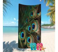 Serviette de Plage Microfibre 90x180 cm Gros Plan sur Une Plume de Paon Séchage Rapide Anti-Sable Drap de Plage,Serviette de Bain Doux Vert pour Bord de mer, Plage, Fitness, Camping, Yoga