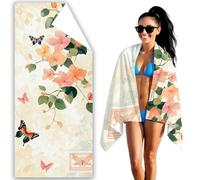 Serviette de Plage Microfibre 90x200 Grande Serviette de Plage Crème Drap de Plages Papillon Beach Towel Anti Sable, SéChage Rapide, Drap de Bain Grande Taille pour Plages Voyages Sauna Piscine F2-975