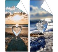 Serviette de Plage Microfibre 90x200cm Drap de Plage Anti Sable Cœur Serviette de Plages XXL Coucher De Soleil Beach Towel SéChage Rapide, Doux Ultraabsorbant pour Plages Voyages Sauna Piscine OC-100