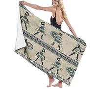 Serviette De Plage Microfibre,Antique Avec Des Gens De Combat Grecs Antiques Et Une Armure Vintage Ethnique Traditionnelle Grande Serviette De Plage Légère De Drap De Bain Parfaite Pour Les Sports
