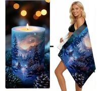 Serviette de Plage Microfibre Bougie, Couverture de Plage Légère 160X80cm Serviette Drap de Plage XXL Grande pour Bain, Plage, Voyage, Anti Sable, Séchage Rapide Homme & Femmes Bleu L-2139