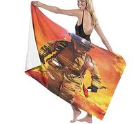 Serviette De Plage Microfibre,Figure De Pompier dans Un Bâtiment en Feu À La Recherche De Services d'urgence pour Les Survivants Grande Serviette De Plage Légère De Drap De Bain Parfaite pour Les