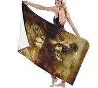 Serviette De Plage Microfibre,Lion Couple Lion Et Lionne Sur Abstrait Structuré Grande Serviette De Plage Légère De Drap De Bain Parfaite Pour Les Sports De Remise En Forme De Natation De Voyage D
