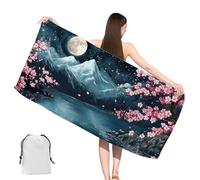 Serviette de Plage Microfibre Lune Serviette de Plage XXL 70x140cm, Montagne Beach Towel avec Poches, Séchage Rapide, Anti Sable, Ultra Absorbant Beach Towel pour Femme Voyages Camping Vacances,yj-560