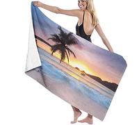 Serviette De Plage Microfibre,Palmier Au Coucher du Soleil,L'Île De Mahé Aux Seychelles,Plage Tropicale Grande Serviette De Plage Légère De Drap De Bain Parfaite pour Les Sports De Remise en Form
