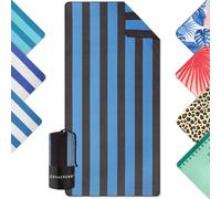 Serviette De Plage Microfibre-Séchage Rapide & Anti-Sable-Drap De Plage Xxl 90x180 Cm-Compacte & Légère-Serviette Piscine-Noir & Bleu