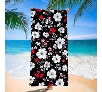 Serviette de Plage Microfibre, Serviette de Plage Compacte Légère, Sable, Séchage Rapide, Ultra-absorbante, Classique Blanc Fleurs fraîches Modèle, Serviettes Natation pour Adultes 100x220 cm d9j-25