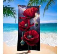 Serviette de Plage Microfibre, Serviette de Plage Compacte, Peu Encombrante, Sable, Séchage Rapide, Ultra-absorbante, Classique Rouge Pavot Modèle, Serviettes Natation pour Adultes 100x220 cm d9j-226