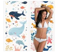 Serviette de Plage Microfibre XXL 2 Pièces 60x120cm Baleine Anti-Sable & Séchage Rapide Grande Taille,Légère,Compacte,Dessin animé Serviette de Bain Absorbante pour Plage,Piscine,Voyage,Yoga YJ-749