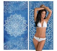 Serviette de Plage Microfibre XXL 2 Pièces 60x120cm Bleu Anti-Sable & Séchage Rapide Grande Taille, Légère, Compacte, Mandala Serviette de Bain Absorbante pour Plage, Piscine, Voyage, Yoga YJ-777