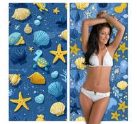 Serviette de Plage Microfibre XXL 2 Pièces 60x120cm Bleu Anti-Sable & Séchage Rapide Grande Taille, Légère, Compacte, Coquille Serviette de Bain Absorbante pour Plage, Piscine, Voyage, Yoga YJ-745