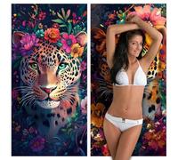 Serviette de Plage Microfibre XXL 2 Pièces 60x120cm Fleur Anti-Sable & Séchage Rapide Grande Taille, Légère, Compacte, Léopard Serviette de Bain Absorbante pour Plage, Piscine, Voyage, Yoga YJ-891