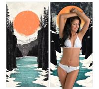 Serviette de Plage Microfibre XXL 2 Pièces 60x120cm Hiver Anti-Sable & Séchage Rapide Grande Taille, Légère, Compacte, Paysage Serviette de Bain Absorbante pour Plage, Piscine, Voyage, Yoga YJ-817