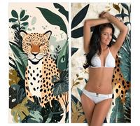 Serviette de Plage Microfibre XXL 2 Pièces 60x120cm Usine Anti-Sable & Séchage Rapide Grande Taille, Légère, Compacte, Léopard Serviette de Bain Absorbante pour Plage, Piscine, Voyage, Yoga YJ-857